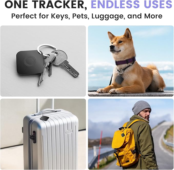 4 Pack Air Tracker Tag, Smart Bluetooth Luggage Tracker Compatible with Apple Find My APP(iOS Only), Anti-Lost Item Locator for Keys Wallet Pets and Luggage, Waterproof with Replaceable Batter