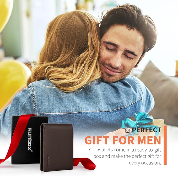 Genuine Leather Wallet for Men 12 Cards Mens Wallet Bifold Rfid Blocking with 2 ID Windows Card Holder Wallet with Gift Box