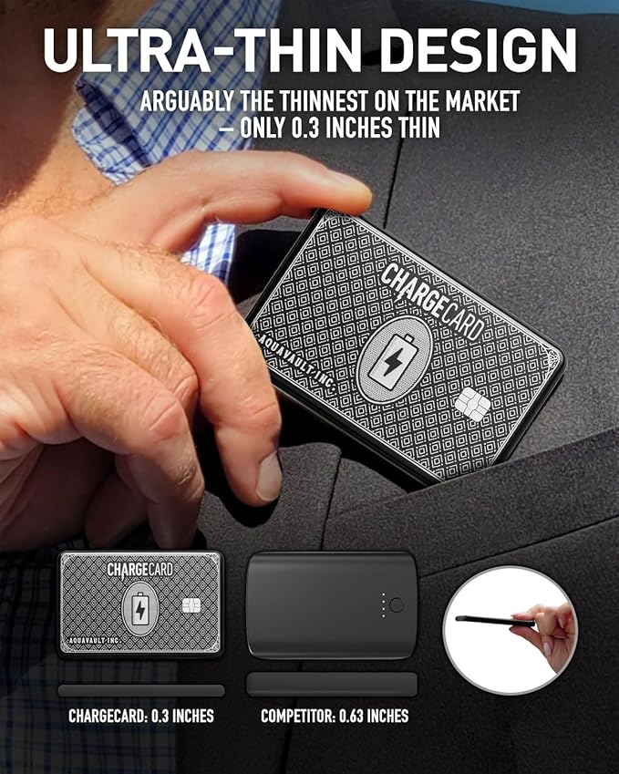 AquaVault Chargecard Magsafe Portable Charger 5000mAh 20W Fast Charge - Magnetic Power Bank, Ultra-Slim Battery Pack Compatible with iPhone 16 15 14 13 12 Series (Black)