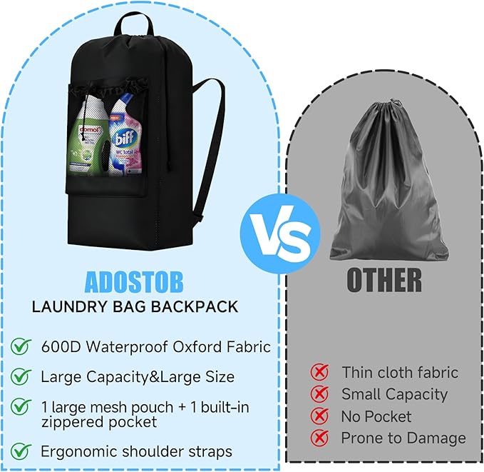 Laundry Backpack,120L Large Backpack Laundry Bag with Adjustable Shoulder Straps and Mesh Pocket, Durable Nylon Travel Laundry Bags Drawstring for College Dorm Essentials Laundromat Apartment Camping