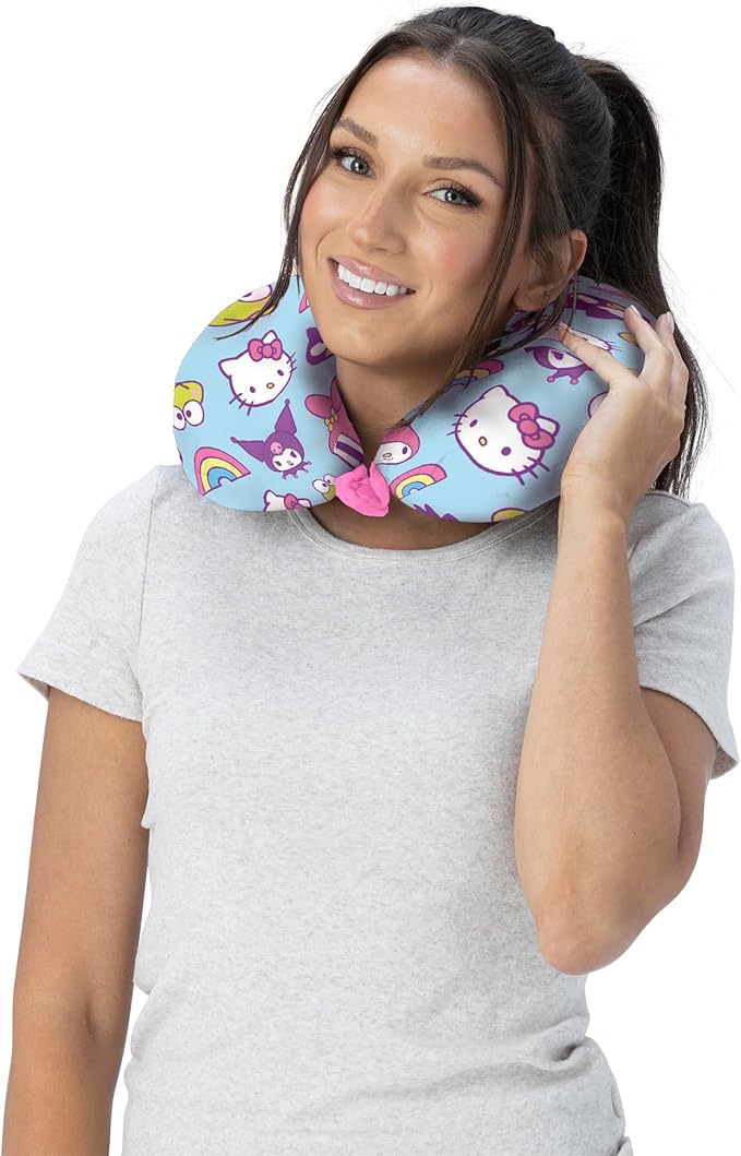 Northwest Hello Kitty & Friends Keep It Kind Travel Neck Pillow, U-Shaped Plush Cushion for Airplane, Traveling, Car, 12x13 inches