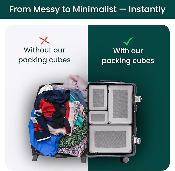 NOBL Travel Compressible Packing Cubes Set, 6 Pieces Travel Packing Organizers, Compression Luggage Cubes for Suitcases & Carry On, Space Saving (XXS, XS, S, M, L, XL) - Ivory