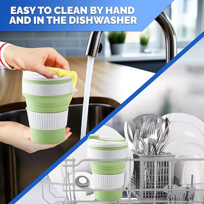 4-Pack Collapsible Cup Reusable – 12oz Leakproof Travel Coffee Mug, Silicone, Foldable & Portable for Hiking, Camping, Office | Lightweight, Heat-Resistant, Easy to Clean, Outdoor & Travel Cup