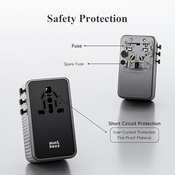 Minthouz Universal Travel Adapter, International 140W Power Adapter GaN PD Fast Charger with 3 USB-C PD & 1 USB-A Port, All-in-One Portable AC Worldwide Power Converter Plug for USA EU UK AUS and More