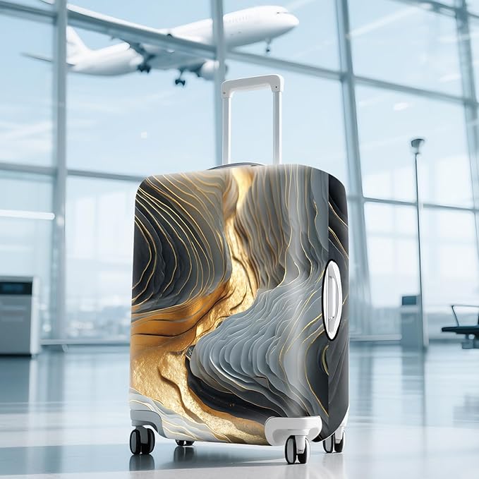 FOREVER QUEEN Gradient Black Gray Gold Marble Luggage Cover Suitcase Protector Suitcase Cover Anti-Scratch,Stretchable Bag Cover Washable Durable Polyester