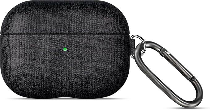 LOPIE for AirPods Pro 2nd Generation Case (Not for 3rd Gen) - Canvas Style Vegan Leather - Protective Hard Shell Cover with Key Chain - Handmade for AirPods Pro 2 Case Cover - Black
