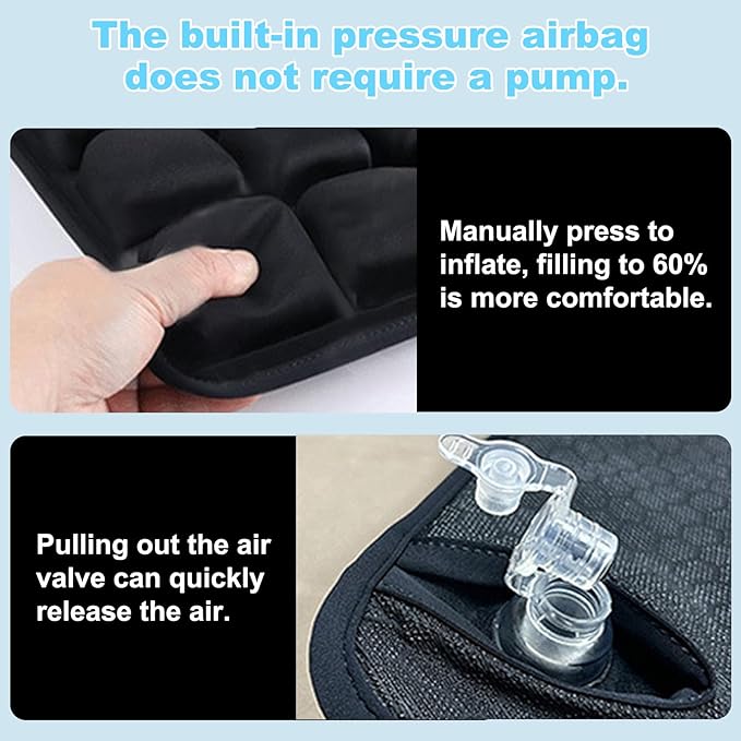Inflatable Sondure Travel Cushion with Built-in Pump for Airplane Seat, Office Chair and Car Seat Use, Comfortable Buttock Support, Ideal for Long Haul Travel