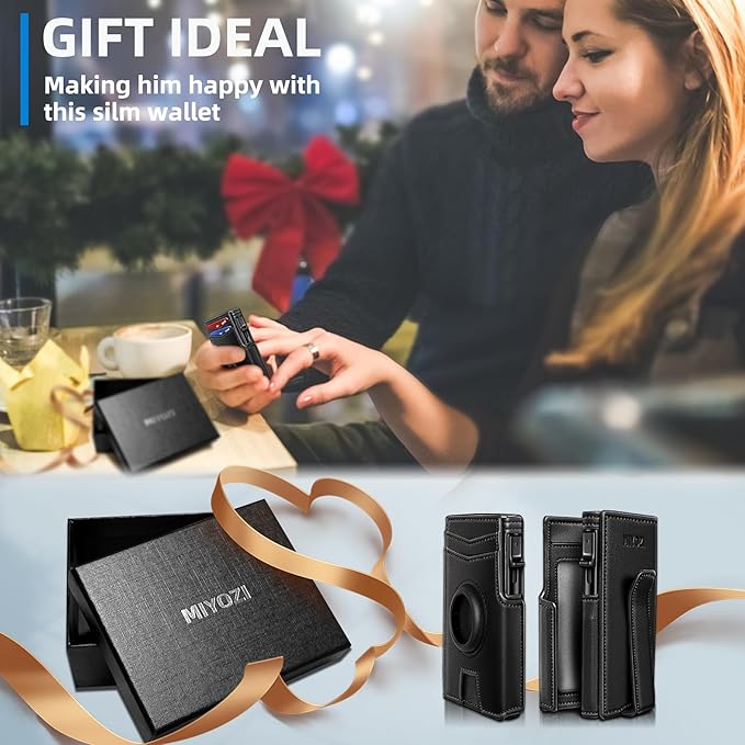 Airtag Wallet for Men,with Money Clip 10 Cards Metal Case Smart Slim Pop Up Credit Card Holder Flip with Magnetic Closure RFID Blocking wallet with Gift Box