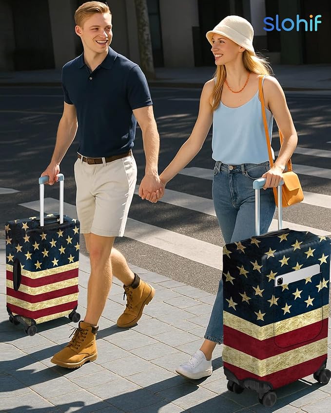 Slohif Luggage Cover for Suitcase Tsa Approved Protector - Luggage Sleeve Large Suit Case Cover Travel Stretch Baggage Case Protective Washable Fit 28-30 Inch Flag L