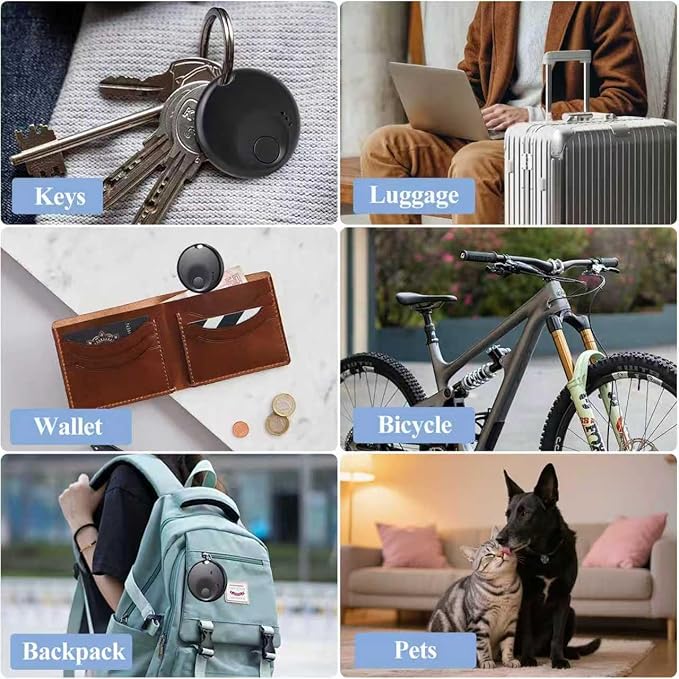 Air Tags-4 Pack Android Smart Luggage Tracker Tag Work with Google Find Hub Ap (Android Only), Loud Sound, Replaceable Battery, for Keys/Backpack/Suitcase/Wallet, Black