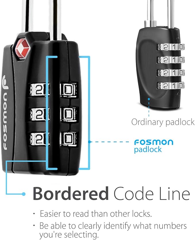 Fosmon TSA Approved Locks for Luggage. Suitcase Locks with Open Alert Indicator, 3 Digit Combination Padlock with Alloy Body for Travel, Backpack Zipper Anti Theft, Locker, Gym, Gun Case, Tent- 3 Pack