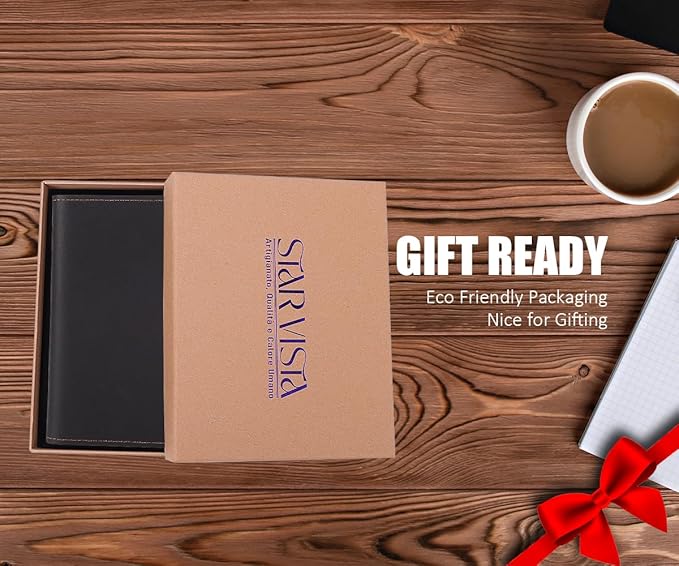 STAR VISTA Albatross Leather Travel Passport Holder, Minimalist Design, Full Grain Leather Case for Women and Men - Slim Passport Wallet, Bifold, RFID Blocking, with AirTag Holder, Dark Chocolate