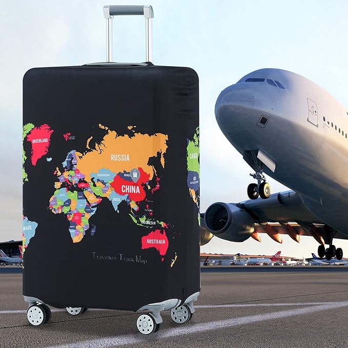 Travelkin Luggage Covers For Suitcase Tsa Approved,Suitcase Cover Protector Fit 18-32 Inch Luggage (Map, M)