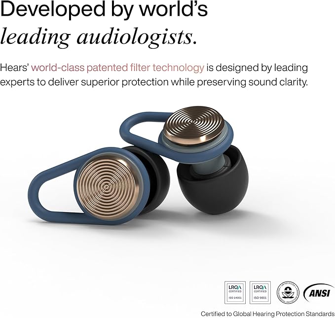 Hears One High-Fidelity Ear Plugs – Reusable Hearing Protection for Concerts, Travel, Focus & Sleep – Certified Noise Reduction 20dB SNR – Hypoallergenic Tips (4 Sizes) + Keychain Case