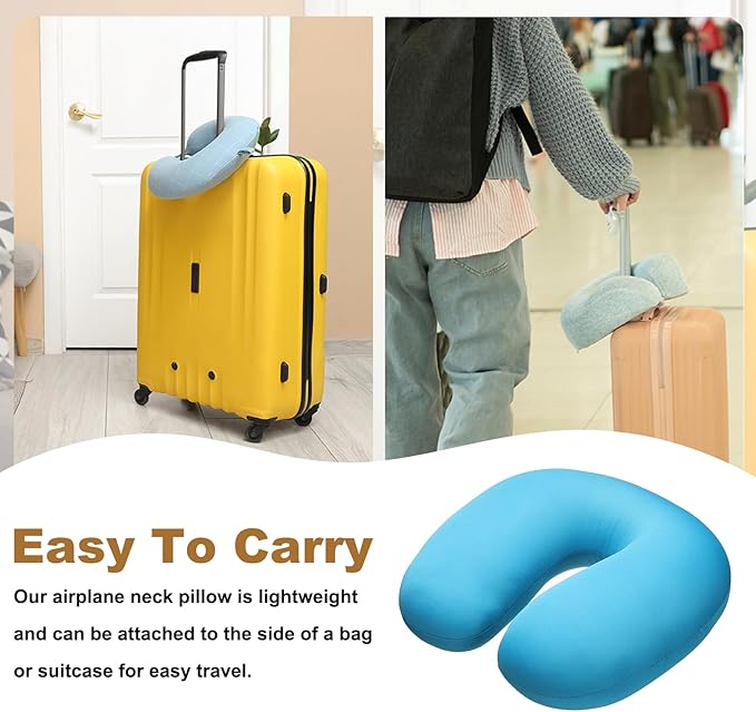 HARFINGTON 2pcs Travel Pillow Airplane Neck Pillow U-Shaped Filled with Foam Beads Stuffable Classic for Sleeping Neck Chin Lumbar Support, Light Blue