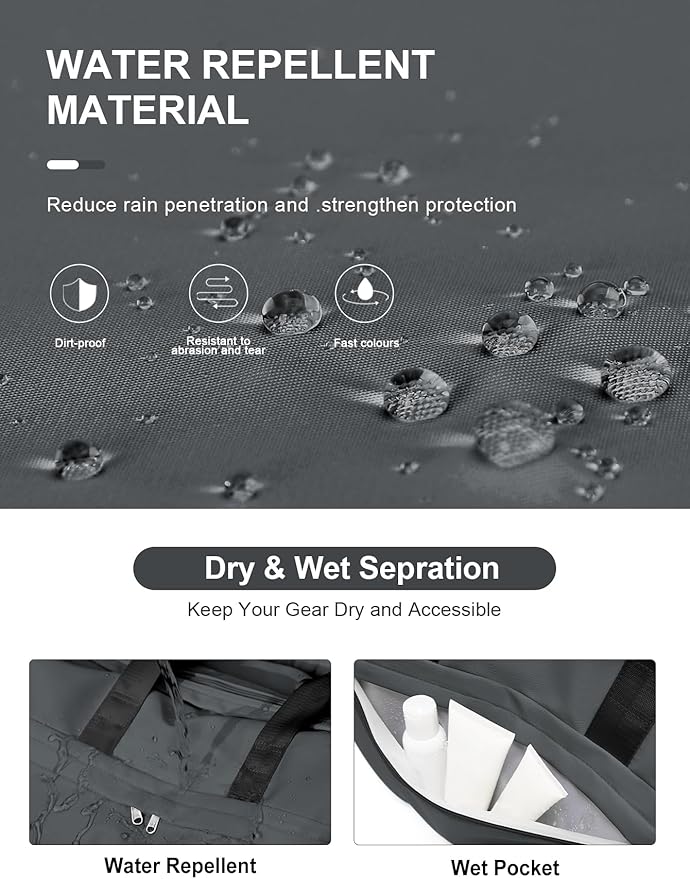 Gym Bag for Women Men with Shoe Compartment, Sport Duffel Bag, Waterproof Travel Weekender Overnight Carry on Bag for Yoga with Trolley Sleeve, Grey