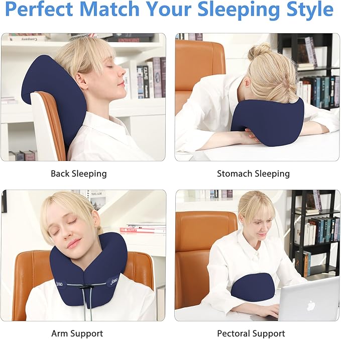 jiaao Neck Pillow Airplane, Ergonomic Memory Foam Travel Pillows for Long Flights, 3D Eye Masks, Ear Plugs and Portable Drawstring Bag, Napping Pillow for Home, Sleep Rest, Family and Travel Use