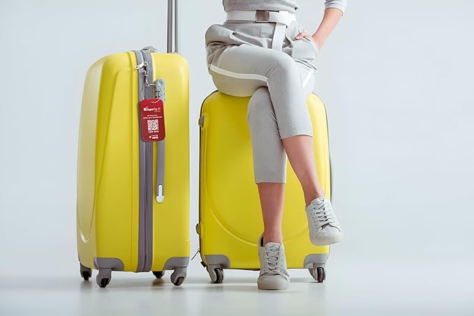 Dynotag® Sentry Series Solid Metal Web Enabled Smart Luggage Tag ID + Steel Loop, Anodized Aluminum with DynoIQ™ & Lifetime Recovery Service (Ruby Red)