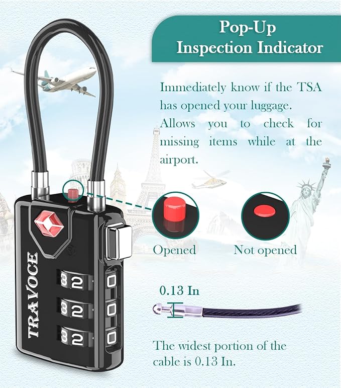 TSA Approved Luggage Locks, Travel Locks Which Also Work Great as Gym Locks, Toolbox Lock, Backpack and More, Black 4 Pack