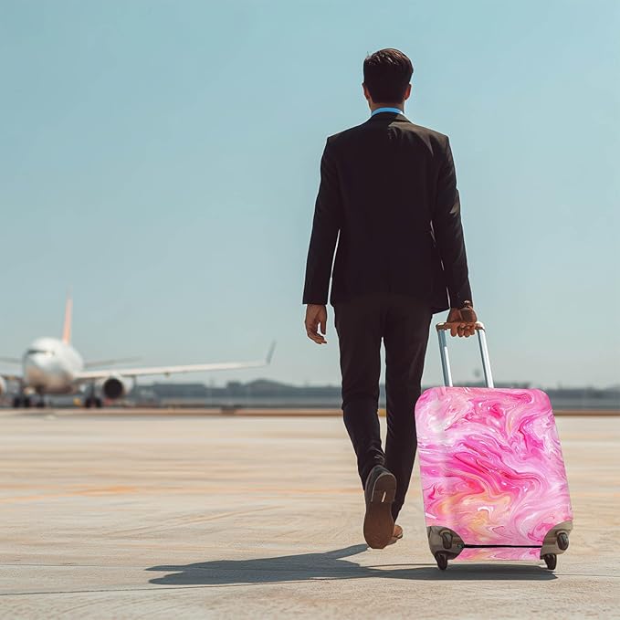 Pink Marble Luggage Cover Suitcase Protector Washable Anti Scratch Protective Sleeve Travel Accessories Baggage Wrap Fits 22-24 Inch Suitcase Covers and Luggage Skins for Travel Essentials
