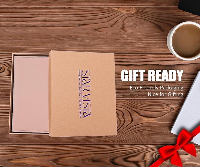 STAR VISTA Albatross Leather Travel Passport Holder, Minimalist Design, Calfskin Leather Case for Women and Men - Slim Passport Wallet, Bifold, RFID Blocking, Pale Pink