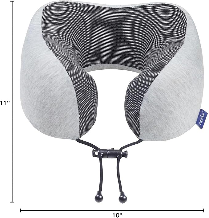 napfun Neck Pillow for Traveling, Upgraded Travel Neck Pillow for Airplane 100% Pure Memory Foam Travel Pillow for Flight Headrest Sleep, Portable Plane Accessories, Light Grey Set