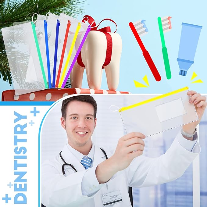 Timgle 200 Pcs Dental Zipper Pouches Zipper Lock Carrying Case with Business Card Holder Clear Toothbrush Pouch for Dental Hygiene Products Office Prizes, Color Random (10 x 4 Inch)
