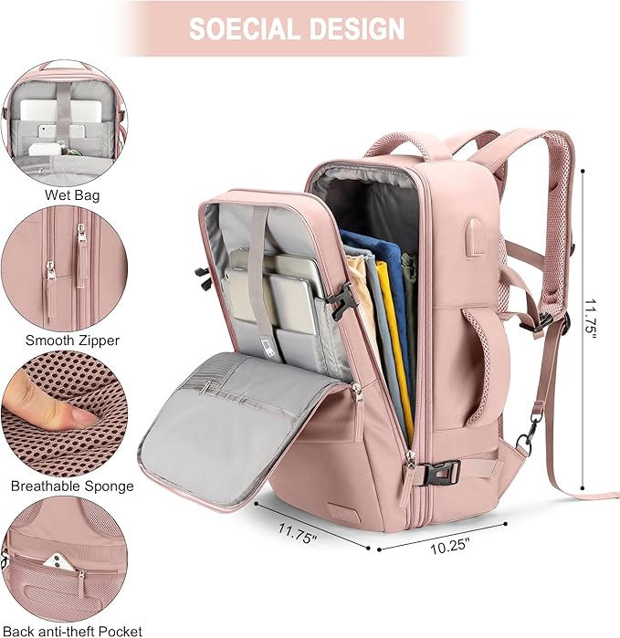 Carry On Backpack, 42L Flight Approved Travel Backpack for Men Women,Airline Approved Gym Backpack Waterproof Business Laptop Daypack Laptop Backpack,Casual Daypack for Business Weekend Hiking