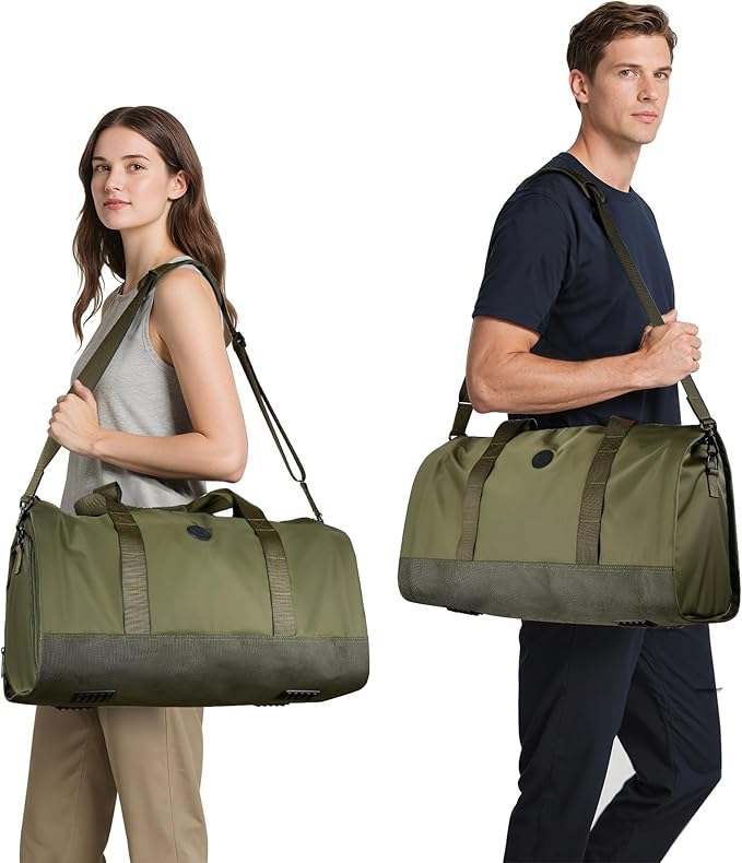 travel inspira Convertible Garment Bag 2 in 1 Carry On Garment Duffle Weekender 45L with Extended Shoe Compartment, Waterproof Nylon, Hanging Hook for Travel Business Men, Army Green