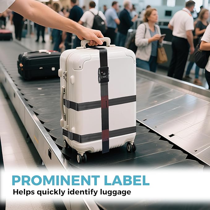 Luggage Straps with TSA Lock, Adjustable Heavy Duty Black Luggage Straps for Suitcase with Reinforced Buckles, Cross Luggage Strap TSA Approved Combination Locks with Name Tags for Travel & Trip