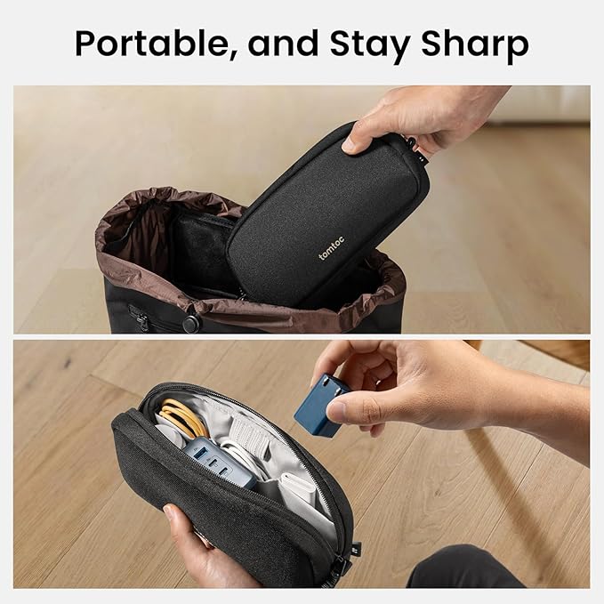 tomtoc Electronics Organizer Travel Case, Water Resistant Travel Bag Cable Organizer for Essentials, Tech Pouch Accessories Carry Storage for Cord, Phone, Cables, Airpods, USB Flash Drive, Daily Items