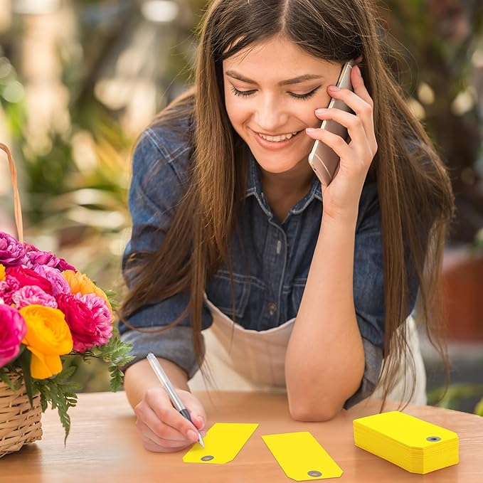 1000 Pcs Blank Manila Shipping Tags with Wire 4 3/4" x 2 3/8" Paper Hang Luggage Price Asset Gift Label Key Tags (Bright Yellow)