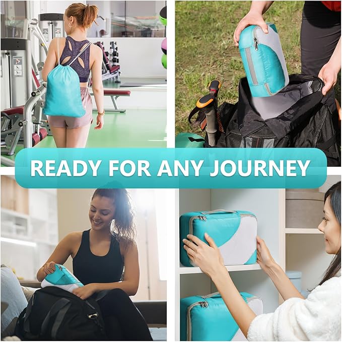 8 Set Packing Cubes for Travel, Gifts for Women Mom,Anti-Tearing Suitcase Organizer for Luggage with Shoe & Hanging Toiletry Bag,OlarHike Vacation Essentials & Accessories for Cruise Ship,Teal