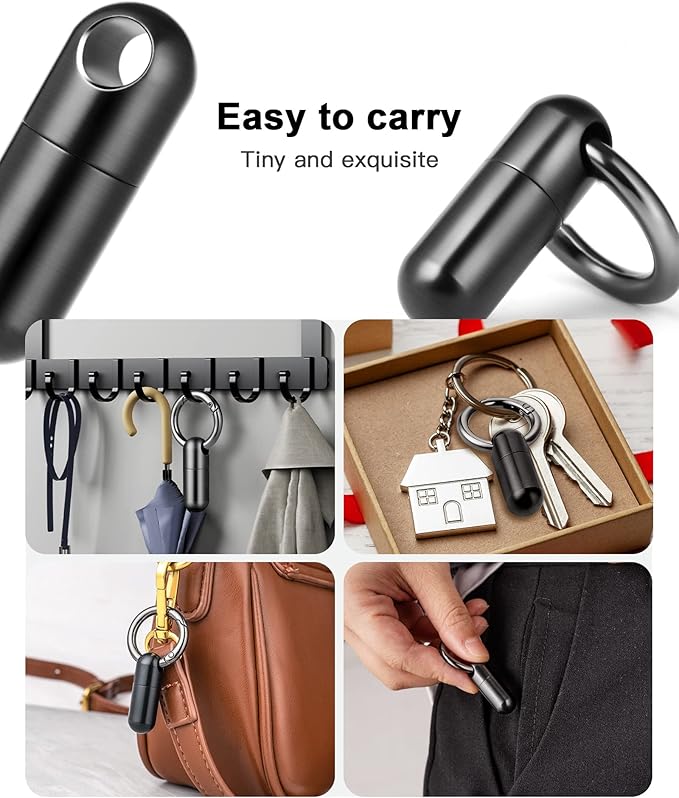 TISUR Tiny Keychain Pill Holder, Titanium Pill Case Waterproof Pill Fob for Travel Purse Pocket,Mini Pill Organizer Black
