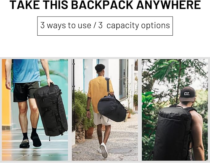 MIER Large Duffel Backpack Sports Gym Bag with Shoe Compartment, Heavy Duty and Water Resistant, Black, 45L