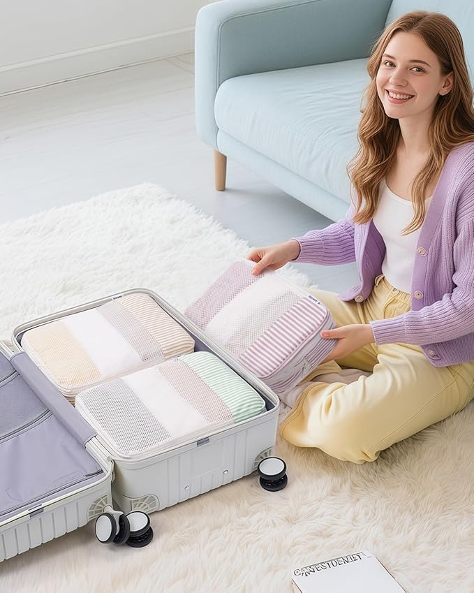 Narwey 6 Set Compression Packing Cubes for Travel Kids Women Carry on, Packing Organizers Bag for Backpack Luggage Suitcase Duffle Bags