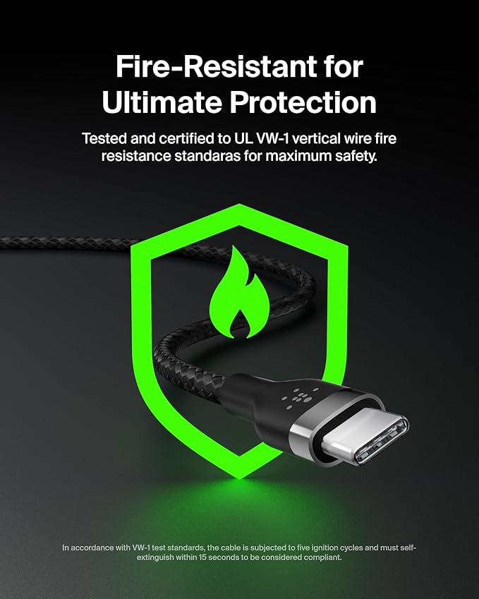 Belkin BoostCharge Pro Flex Braided USB-C to USB-A Cable (6.6ft/2M), USB-C USB-IF Certified Fast Charging Cable for iPhone 16, iPad Pro, Galaxy S25, Pixel, Nintendo Switch 2 & More - Black (2-Pack)