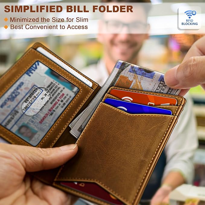 BULLIANT Men Wallet,Top Grain Leather Slim Wallet Magnetic Closure Simplifed Bill Folder RFID Blocking 11Cards