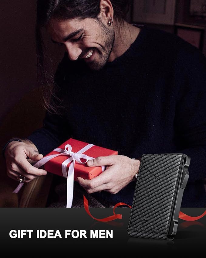 Wallet for Men RFID Wallet with 2 ID Windows & Money Clip, Slim Pop Up Card Holder for 10-12 Cards, Bifold Minimalist Smart Wallet for Front Pocket, Compact Metal Credit Card Holder, Gifts for Men