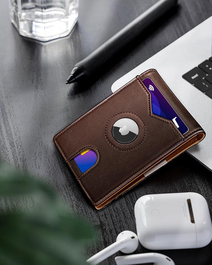 Airtag Wallet for Men,with Money Clip 11 Cards Slim Front Pocket Leather RFID Blocking Wallet with Gift Box
