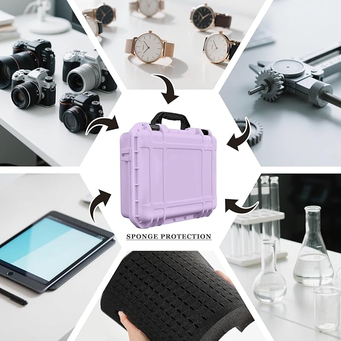 1 Pcs 16.3 x 12.4 x 6.5 Inch Waterproof Hard Case with DIY Customizable Foam Insert Portable Protective Case with Knife for Camera Drones Equipments Tools Test Instruments (Purple)