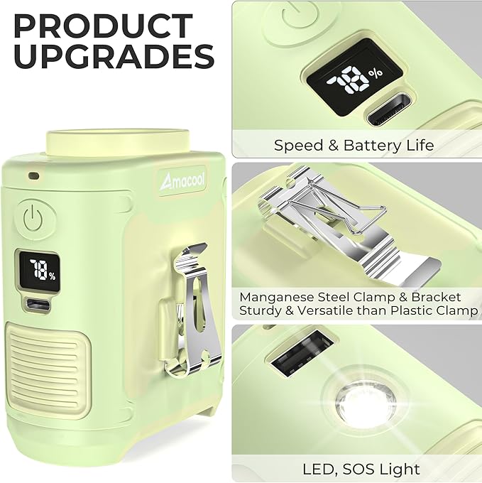 AMACOOL Portable Waist Fan Clip On, MAX 40H Work Time, 10000mAh Rechargeable Wearable Shirt Fan with Light, 16000RPM Powerful 5 Speed Belt Fans Personal Cooling Fans for Outdoor Jobsite Travel