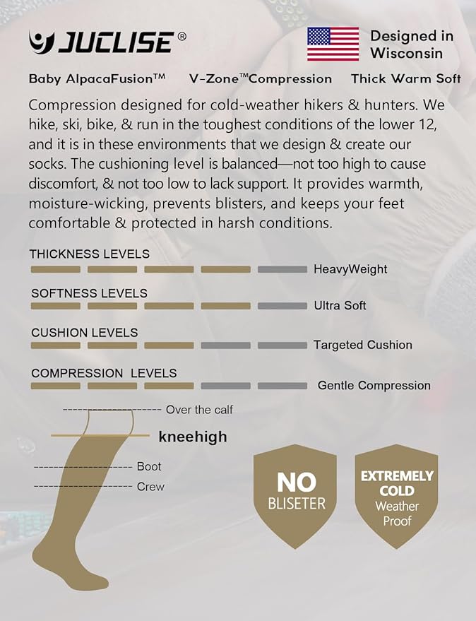 Alpaca Wool Heavyweight Knee High Compression Socks, Thick Winter Thermal Warm Soft Circulation Travel Flying