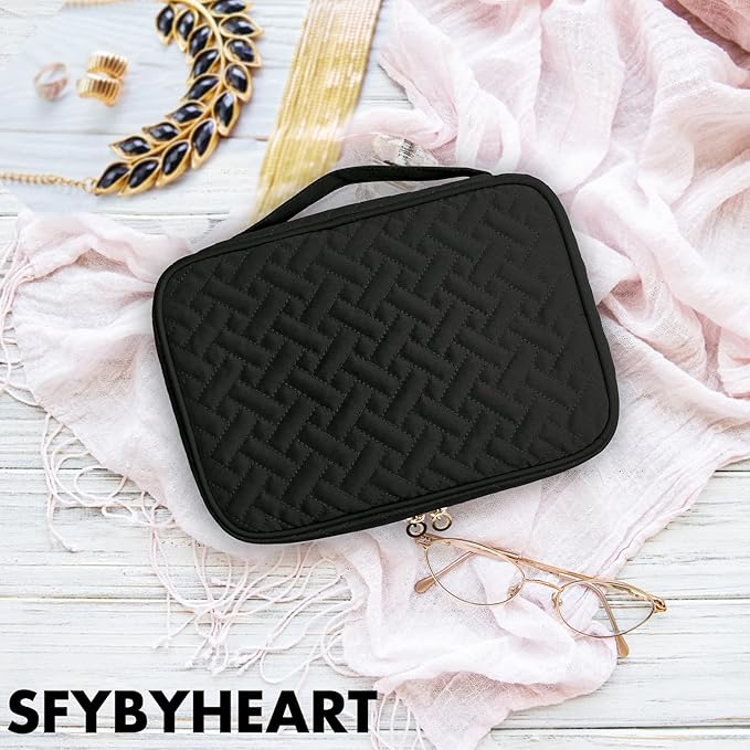 SFYBYHEART Travel Jewelry Organizer Case, Jewelry Travel Bags for Women, Large Capacity Travel Jewelry Case for Tangle-Free Earrings, Necklaces, Rings Storage, Travel Accessories, Black