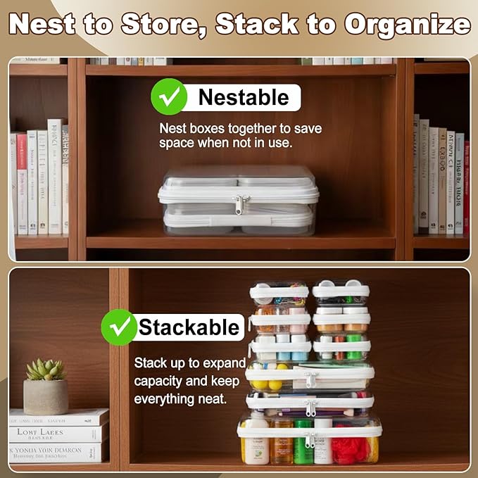 9 pcs Zipper Pouches Nesting Set, Hard Shell Toiletry Bag, Stackable Travel Organizer, Cosmetic Bags, Transparent Diaper Bag, Storage Cases (1 Tall M + 2M + 6S)