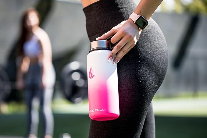 HYDRO CELL Stainless Steel Insulated Water Bottle with Straw - For Cold & Hot Drinks - Metal Vacuum Flask with Screw Cap and Modern Leakproof Sport Thermos for Adults (White/Pink 32oz)