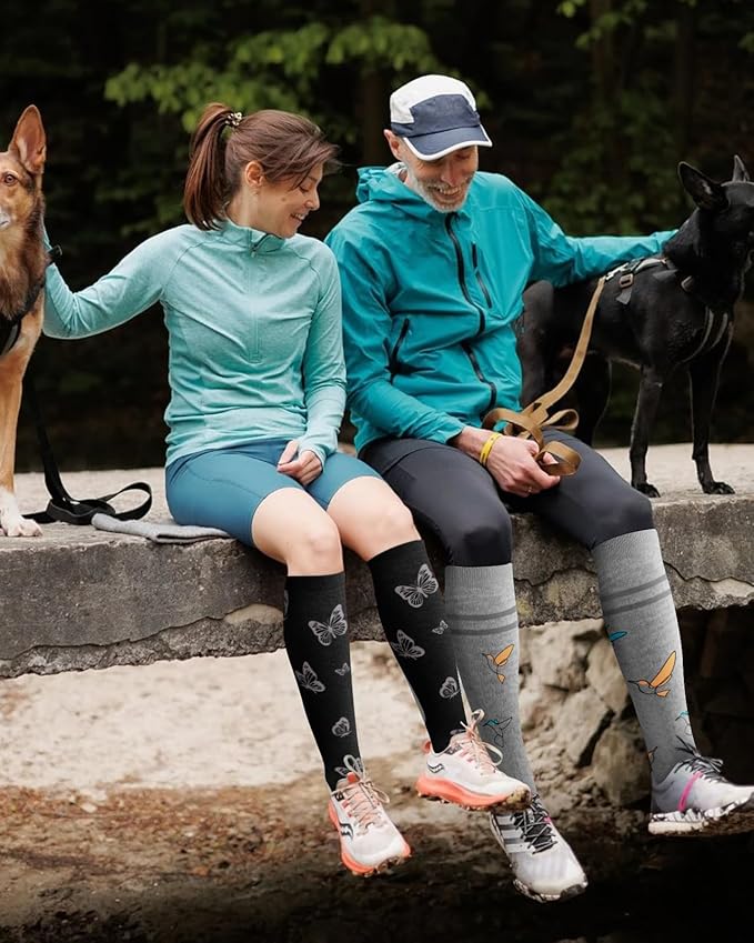 Bamboo Viscose Compression Socks for Women Men 2 Pairs 15-20mmHg Knee High Compression Socks Travel Nurse