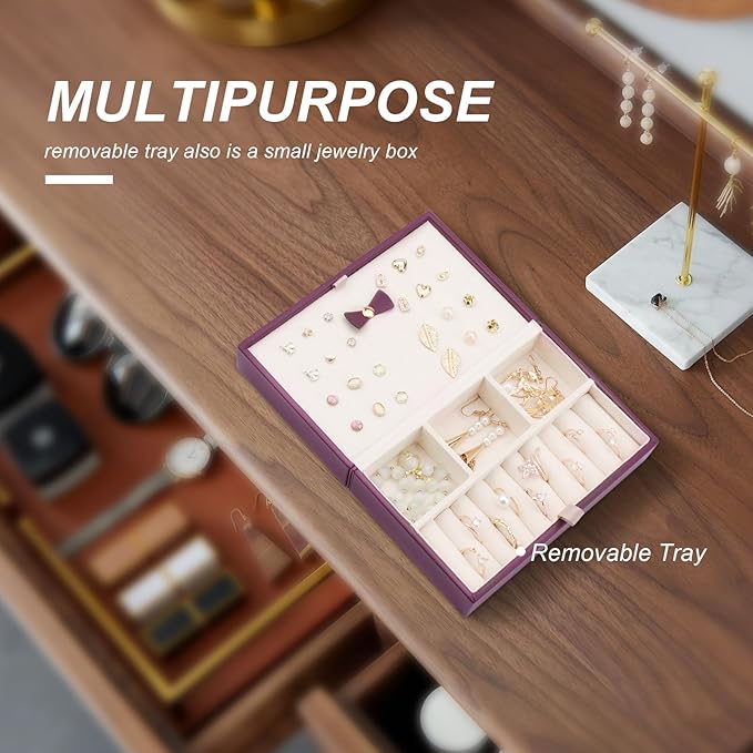 Travel Jewelry Case Organizer, Large Travel Jewelry Organizer, Travel Jewelry Box and Portable Travel Jewelry Case, Burgundy Red