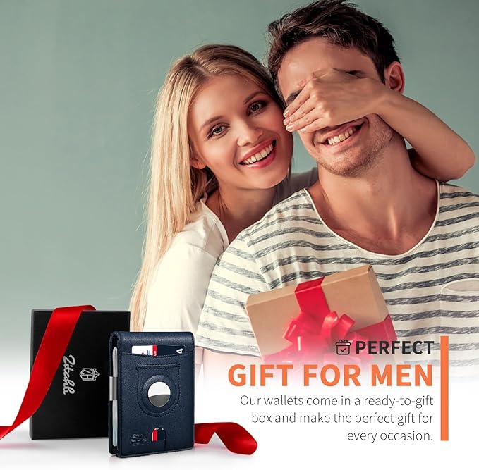 Zitahli Men's Wallets Airtag Holder Slim Rfid Leather with Gift Box