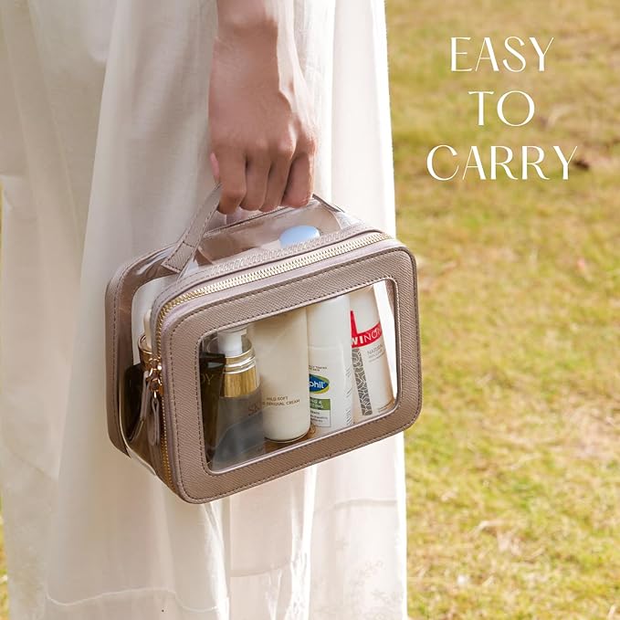 Clear Cosmetic Bag Set for Women Makeup Bag with Handle, 3 Pcs Travel Toiletry Bag Transparent Cosmetic Case Portable Make Up Organizer Bag for Essentials (White, Mini+S+L)